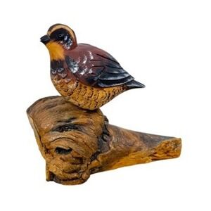 Bonnie Lawson Carved Wood Painted‎ Sparrow Bird Figurine Sculpture Rustic Signed
